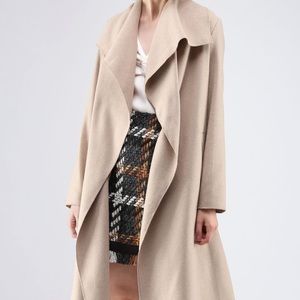 Open front wool blend coat